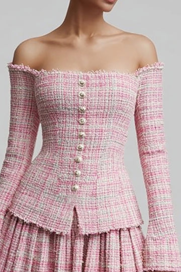 Pink A Line Short 2-Piece Work Dress with Ruffles